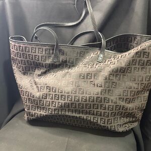 Fendi Black and Brown Logo Tote